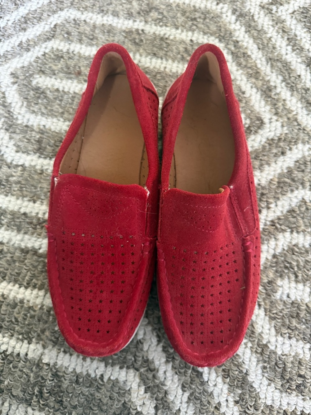 Women’s Red Suede Perforated Platform Loafers